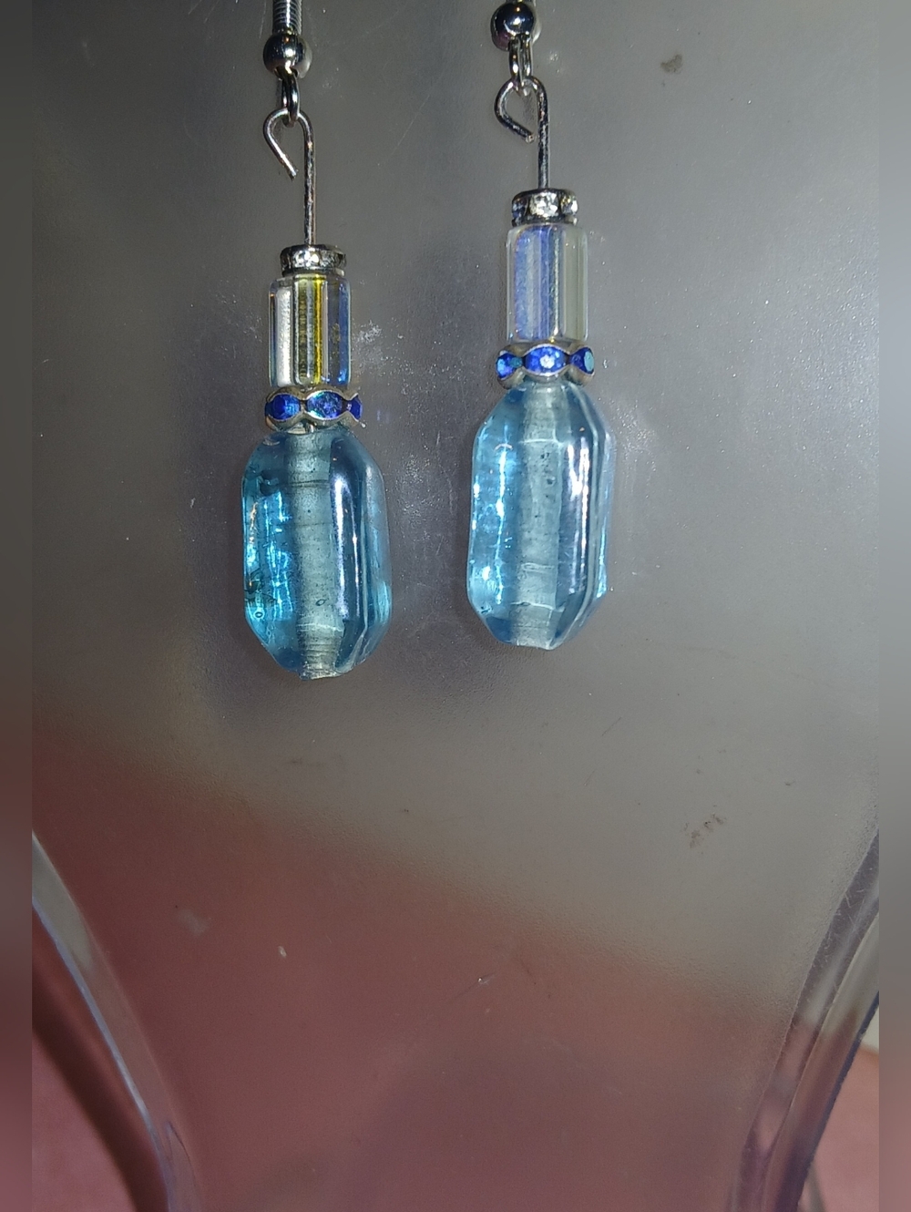 Hand Crafted Blue Glass Drop Dangle Earrings
